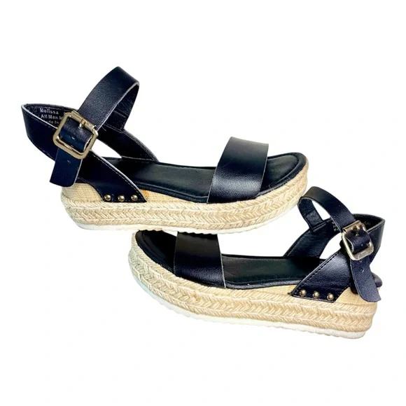 Melissa Women’s Black Platform Wedge Espadrilles Sandal - Picture 3 of 5